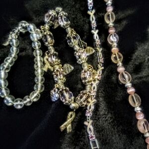 Elegant Gold and Silver Breast Cancer Charm Bracelet Set